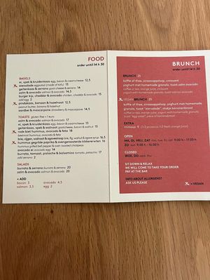 Menu  at Vero Caffe in Bruges