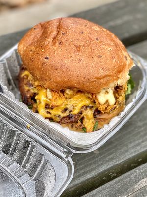 Amazing oyster mushroom burger  at Veggie Castle in Jamaica