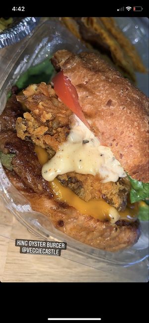 King oyster burger  at Veggie Castle in Jamaica