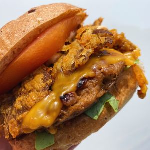 the oyster mushroom burger at Veggie Castle in Jamaica