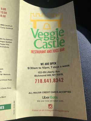 Menu   at Veggie Castle in Jamaica