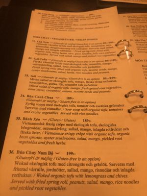 A whole page of vegan options  at Bun Bo Hue in Stockholm