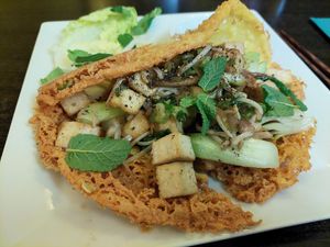 Vietnamese fried pancake with tofu, pak choi, bean sprouts. at Bun Bo Hue in Stockholm