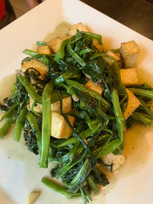 #38 Woked water spinach with garlic and organic tofu at Bun Bo Hue in Stockholm