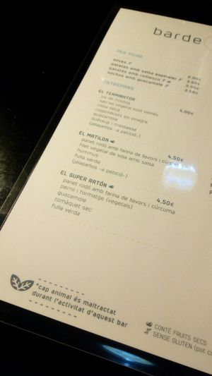 menu at Bar de Retro in Barcelona
