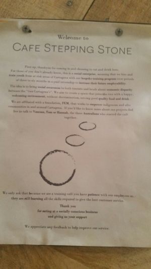 Cafe info at Cafe Stepping Stone in Cartagena