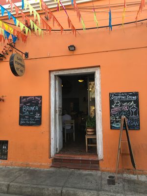 Street entrance at Cafe Stepping Stone in Cartagena