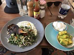 la berenheja and sides at Cafe Stepping Stone in Cartagena