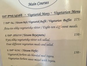 Veg menu at EthioStar in Stockholm