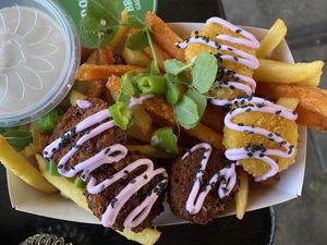 Snack box (falafel, fries and nuggets) at The Organic Boho in Copenhagen
