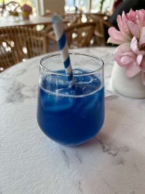 Blue lemonade with white tea.   at The Organic Boho in Copenhagen