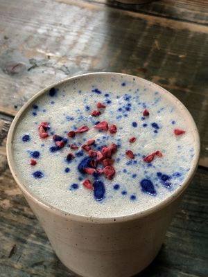 Blue spirulina latte at The Organic Boho in Copenhagen