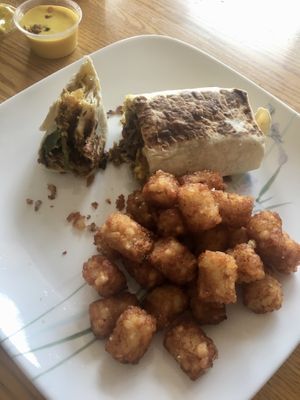 Steak n Egg Burrito and Cheesy Tots at Fauxmaha in Omaha