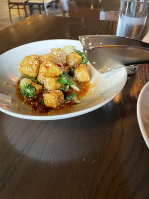 General Tso’s tofu (if you ask, you can get a side of jasmine rice for $1 more)  at Juju in Durham