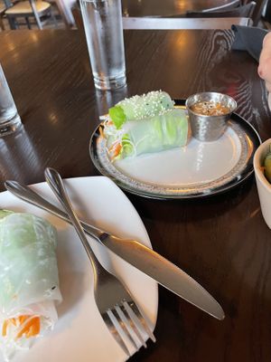Spring rolls (serving is 4 pieces, peanut sauce is delicious and thick)  at Juju in Durham