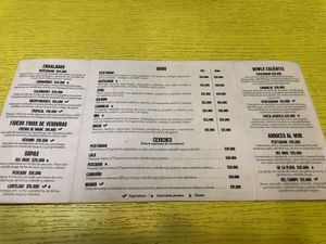 Current Menu Feb 2019 at Pezetarian in Cartagena