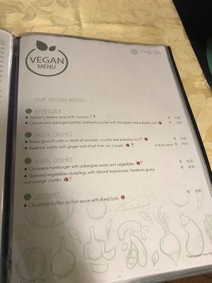 Menu vegan  at Perla Blu in La Maddalena