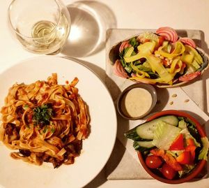 Grilled aubergines fettuccine with vegan rainbow salad at ASK Italian in Lichfield