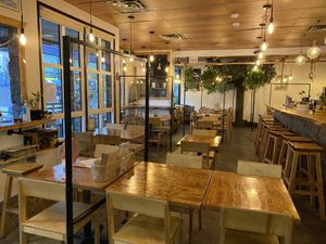 Seating at Chickpea Restaurant in Vancouver