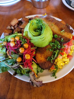 Tofu scramble with bacado at Chickpea Restaurant in Vancouver