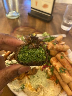Inside of falafel  at Chickpea Restaurant in Vancouver