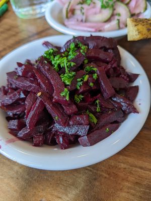 Red beet salad tapas at Chickpea Restaurant in Vancouver