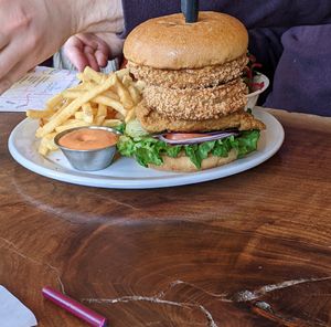 Chi*cken burger at Chickpea Restaurant in Vancouver