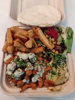 Calamachick platter. We shared and we were both full! Massive portions. at Chickpea Restaurant in Vancouver