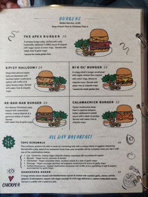 Menu at Chickpea Restaurant in Vancouver
