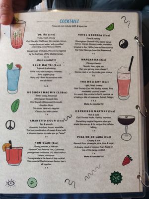 Menu at Chickpea Restaurant in Vancouver