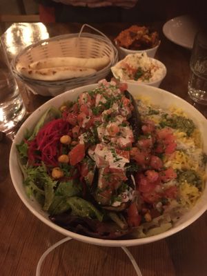 Appetizers and main at Chickpea Restaurant in Vancouver