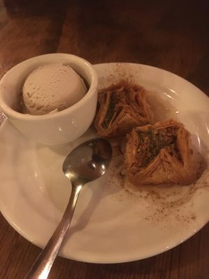 Baklava and ice cream at Chickpea Restaurant in Vancouver