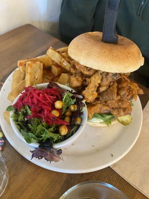 Oyster mushroom burger  at Chickpea Restaurant in Vancouver