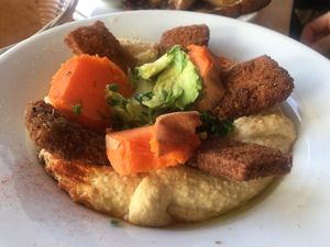 Shnitzelonim Hummus Plate at Chickpea Restaurant in Vancouver