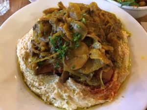 Hummus plate kasem at Chickpea Restaurant in Vancouver