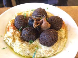 Hummus plate falafel at Chickpea Restaurant in Vancouver