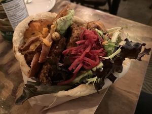 Schnitzelonim, pita style  at Chickpea Restaurant in Vancouver