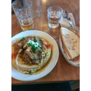 Shawarma with hummus platter at Chickpea Restaurant in Vancouver