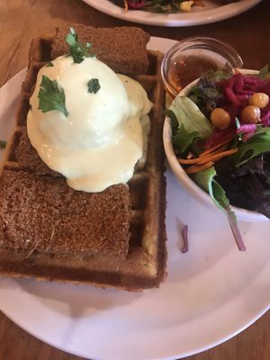 Chickun waffles at Chickpea Restaurant in Vancouver