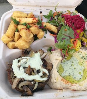 Beyond Burger platter at Chickpea Restaurant in Vancouver