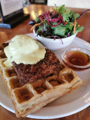 Benechick and waffles. at Chickpea Restaurant in Vancouver