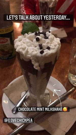 Chocolate mint milkshake  at Chickpea Restaurant in Vancouver