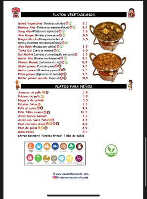 Vegetarian menu  at New Delhi in Alicante