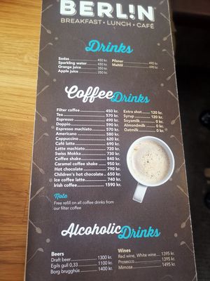 Menu at Cafe Berlin in Akureyri