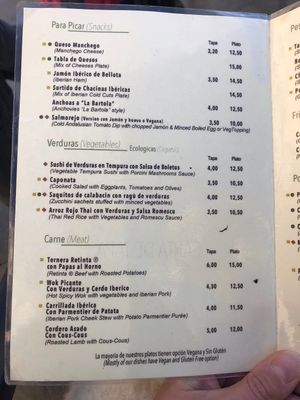 Menu at La Bartola in Sevilla