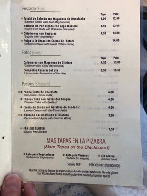 Menu  at La Bartola in Sevilla