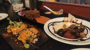 Tempera vegan sushi, rice, aubergine dishes at La Bartola in Sevilla