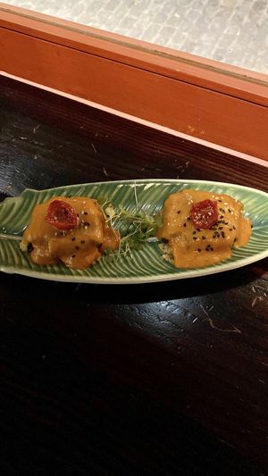Saquitos de calabación con ragú de verduras  at La Bartola in Sevilla