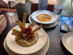 Truffle hummus and salmorejo  at La Bartola in Sevilla