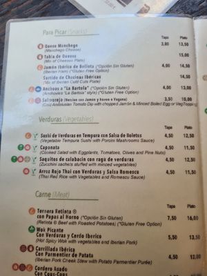 Vegan menu options. They also have a vegan dessert at La Bartola in Sevilla